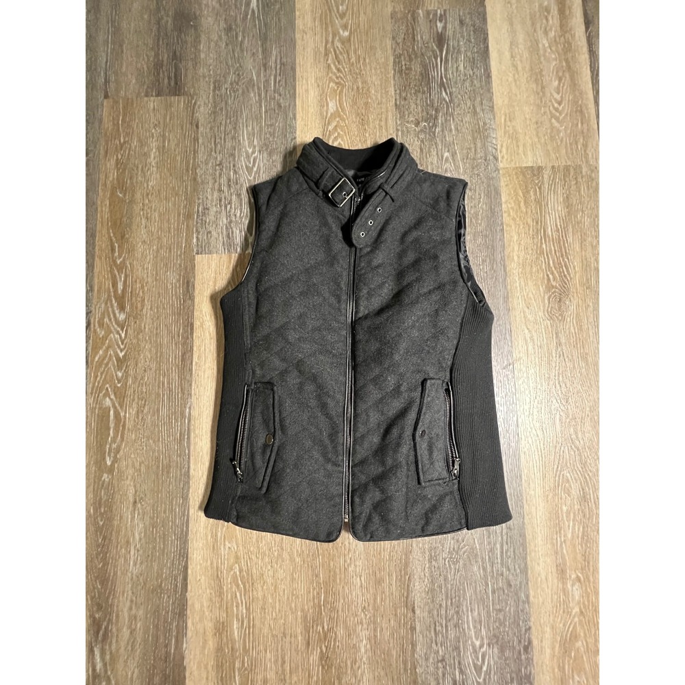 Fate Quilted Vest Women Medium Charcoal Gray Excellent‎ Moto Buckle Neck Zip Up